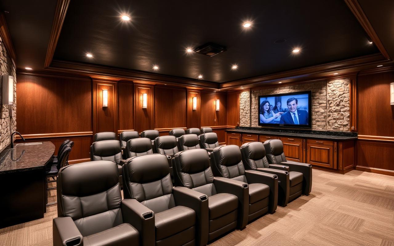 Finished basement with home theater and wet bar